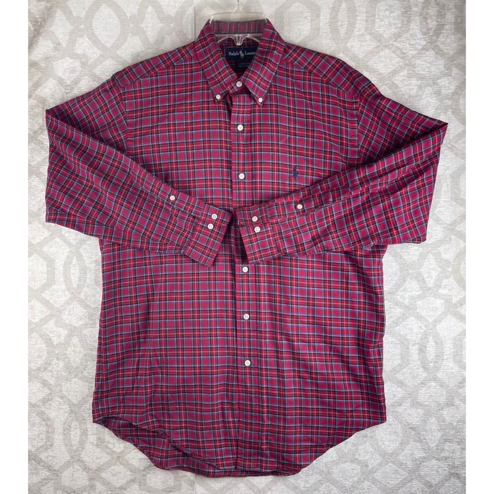 Ralph Lauren Yarmouth‎ Mens 15.5 32/33 Red Plaid Button Down Shirt Cotton